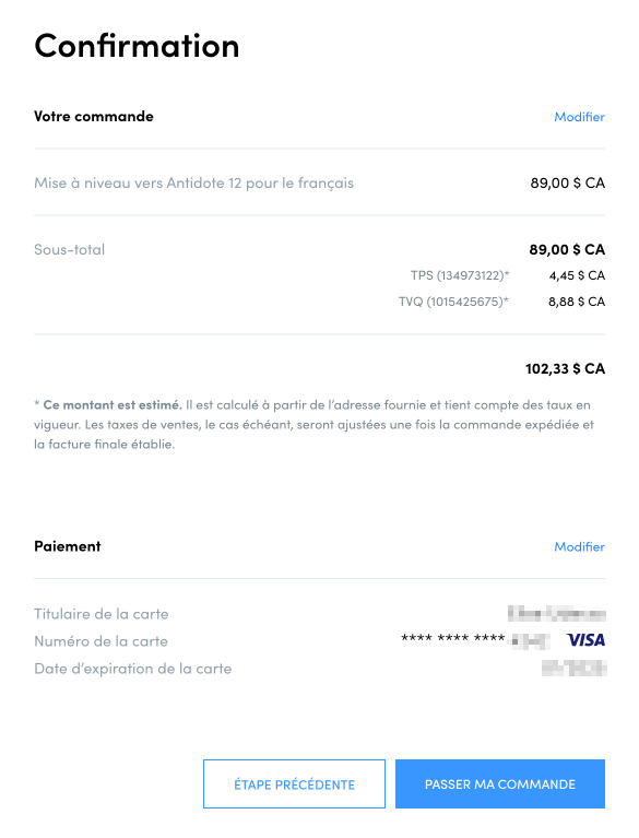 Passer la commande