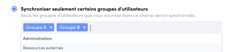 Sélection des groupes d’utilisateurs à synchroniser