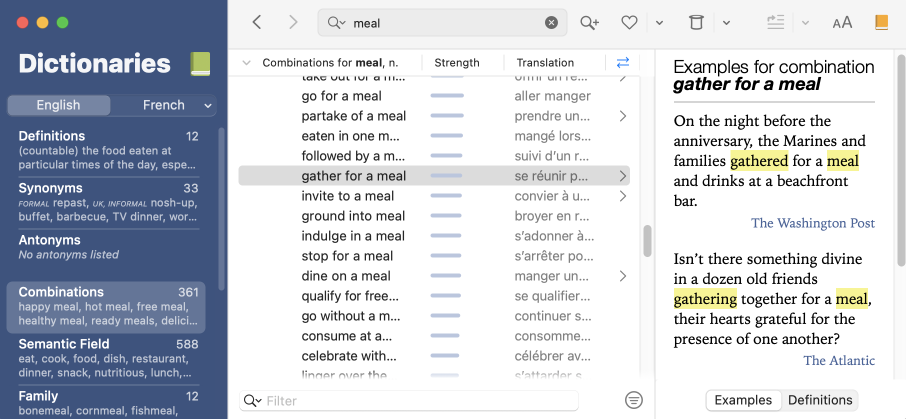 Antidote 11’s dictionary of combinations