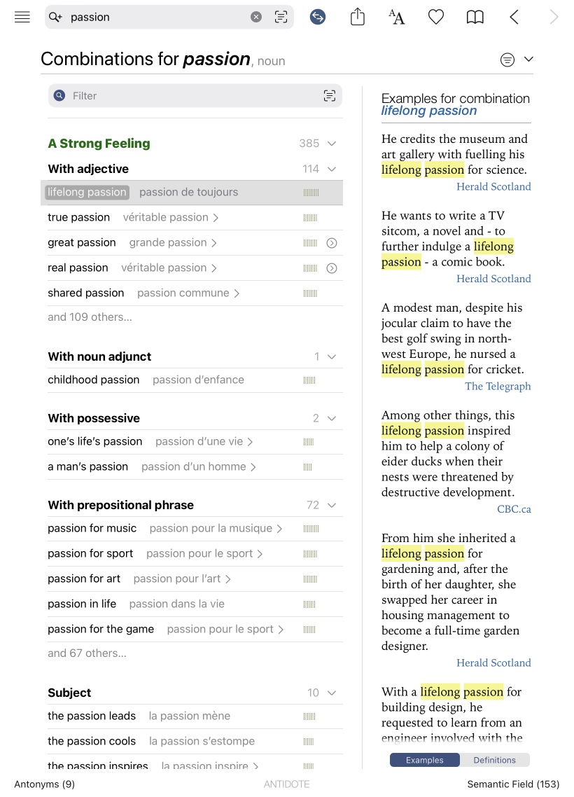 Combinations dictionary