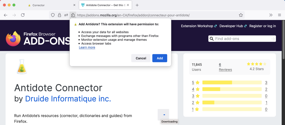 Confirm addition to Firefox