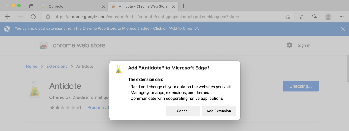 Confirm addition to Edge