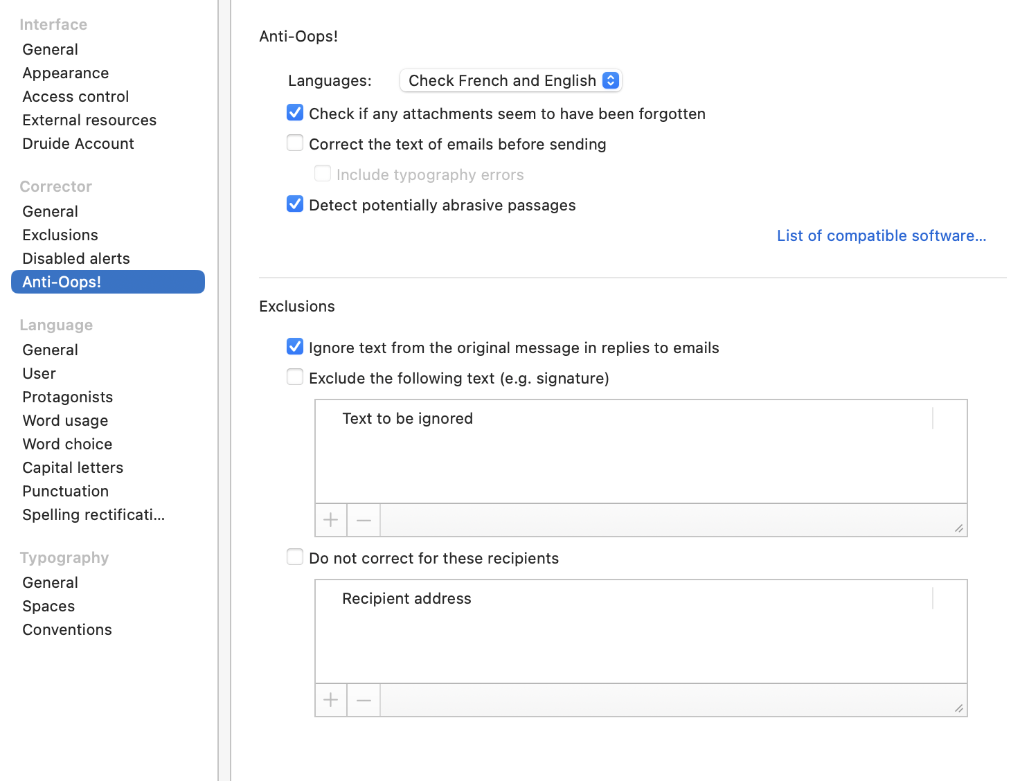 Corrector Settings | Antidote.info