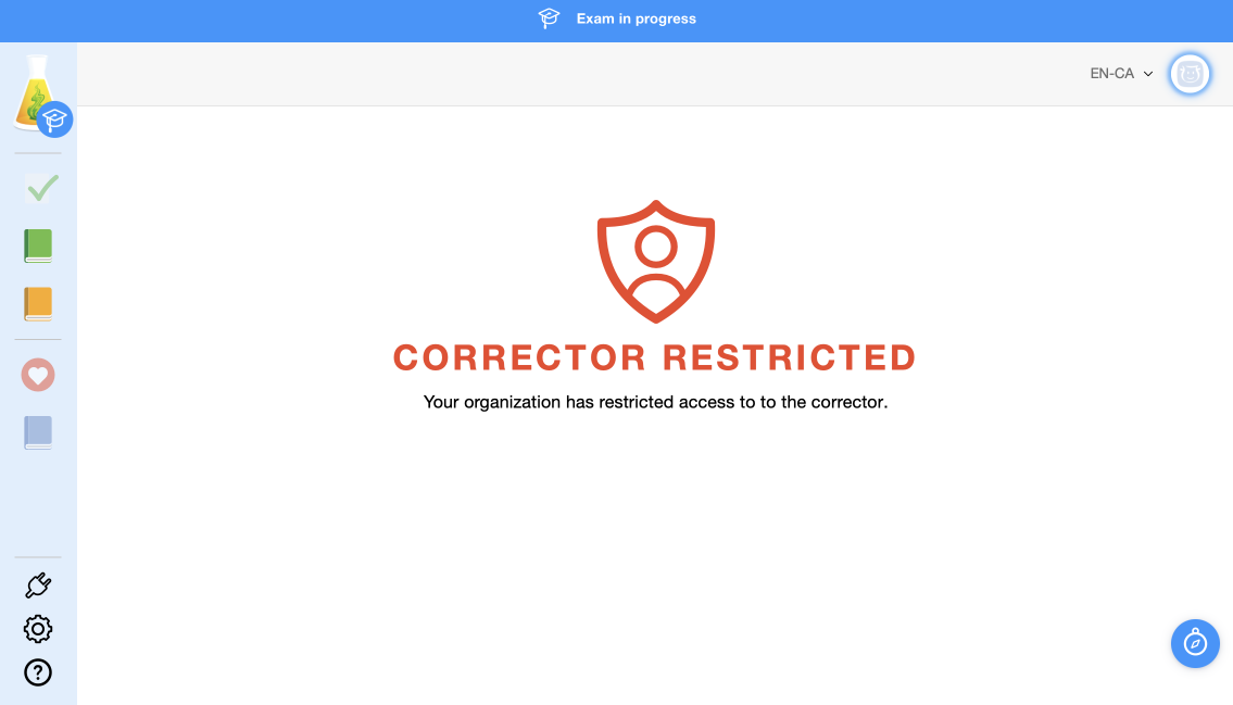 Example of Antidote Web’s interface in exam mode with access to the dictionaries and guides only