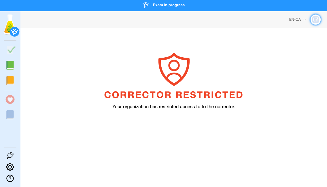 Example of Antidote Web’s interface in exam mode with access to the dictionaries and guides only