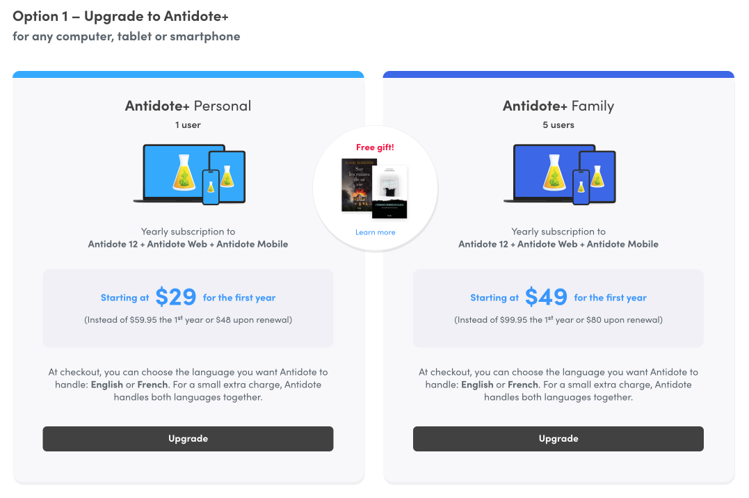Choice between Personal and Family subscription