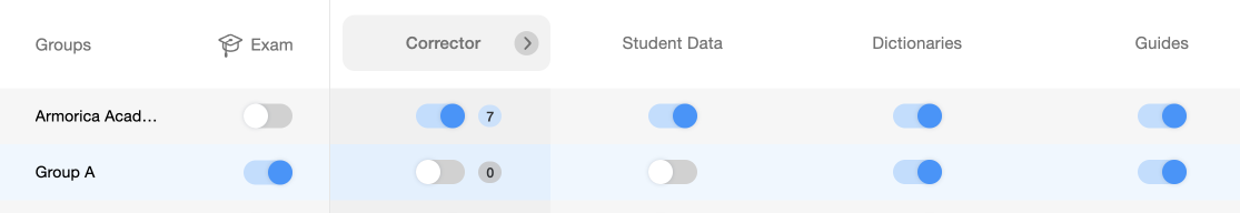 Example of default exam mode restrictions in the group permissions