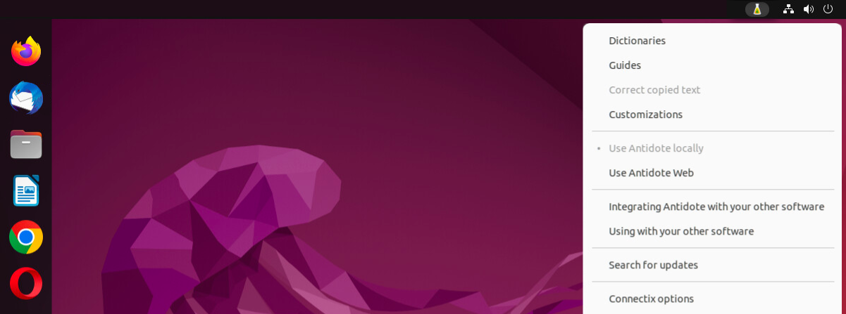 Linux Antidote Agent menu