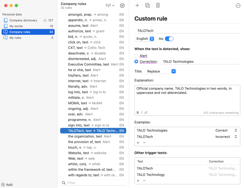 Customizations window