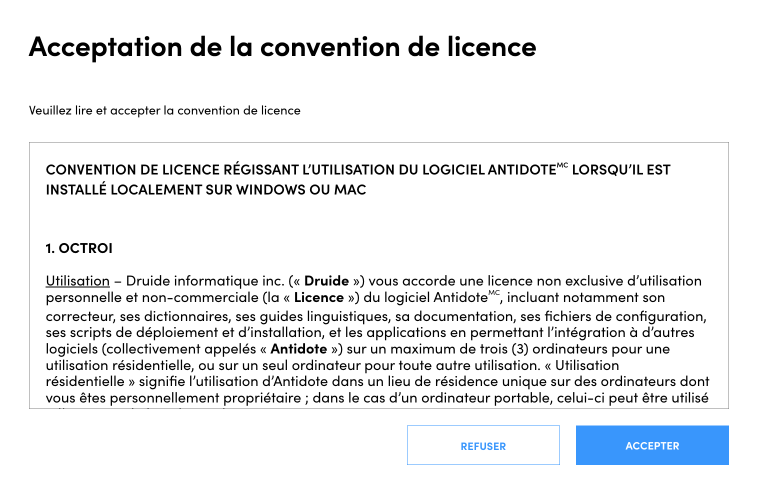 Accepter la convention de licence