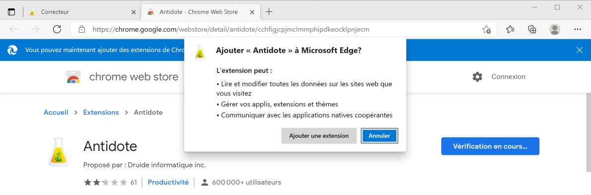 Confirmer l’ajout à Edge