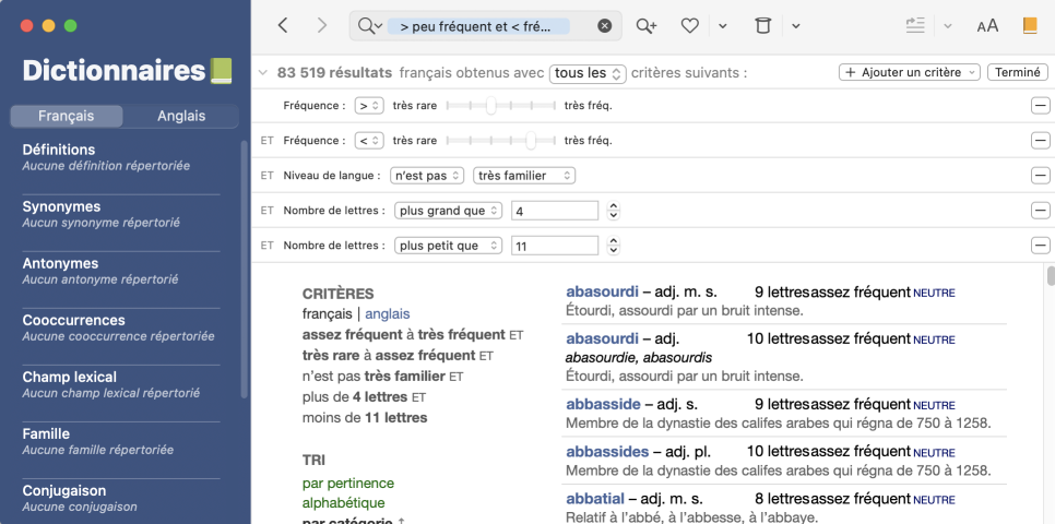Combinaison de nombreux critères