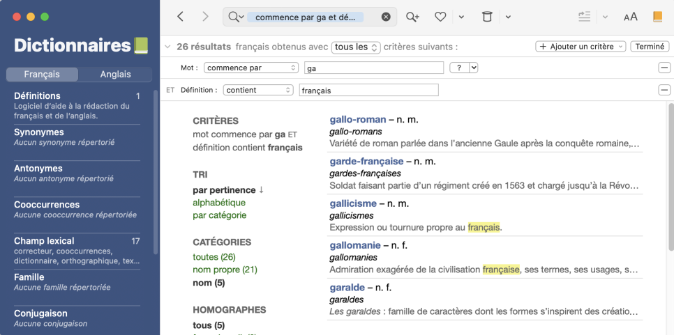 Trouver un mot à l’aide d’une recherche par critères