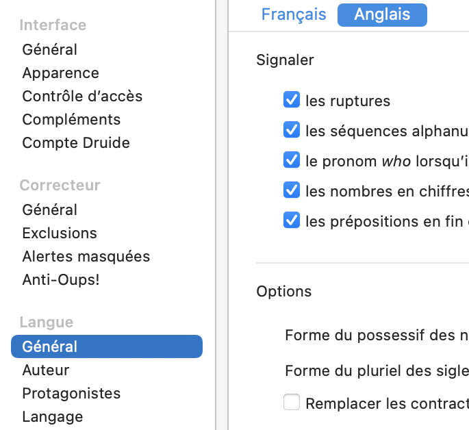 Réglages anglais | Guide d’utilisation