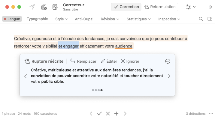 Proposition de ChatGPT améliorée par Antidote