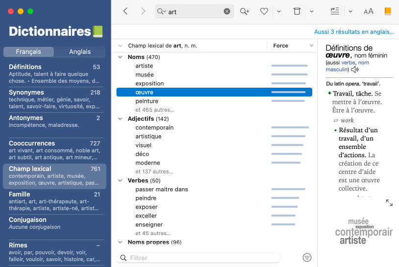 Champ lexical du mot _art_