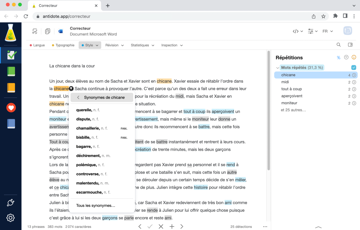 Commande Synonymes de l’infobulle