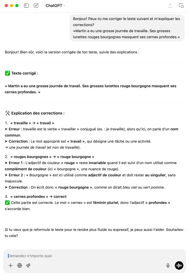 Correction et explication par ChatGPT