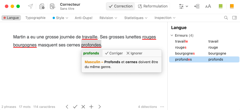 Correction et explication par Antidote