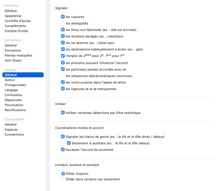Réglages de langue — Général