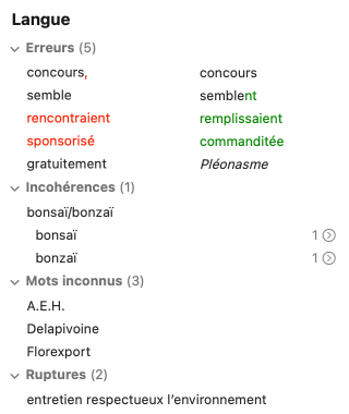Liste des détections