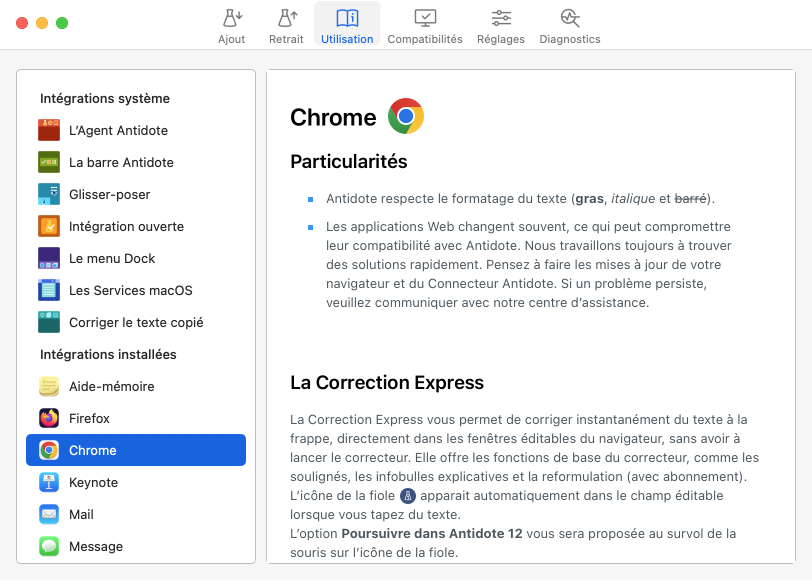 Utilisation d’Antidote dans vos logiciels sur Mac