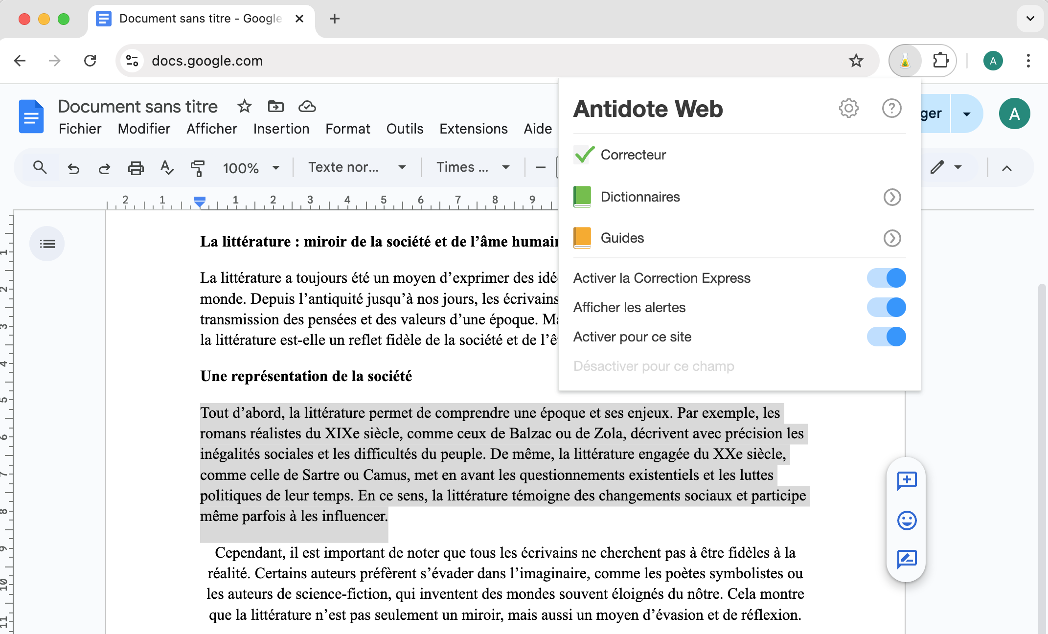Utiliser Antidote Web à partir d’un navigateur