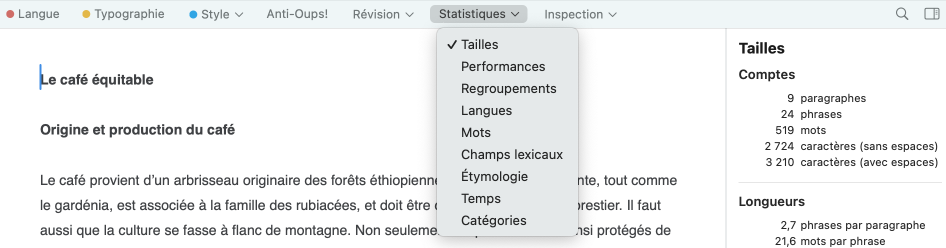 Volet Statistiques