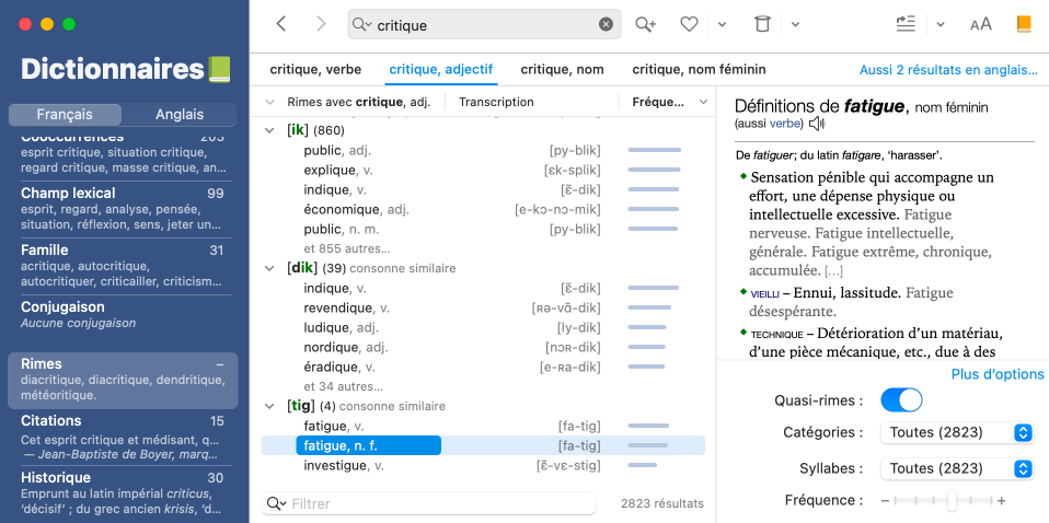 Quasi-rimes du mot _critique_