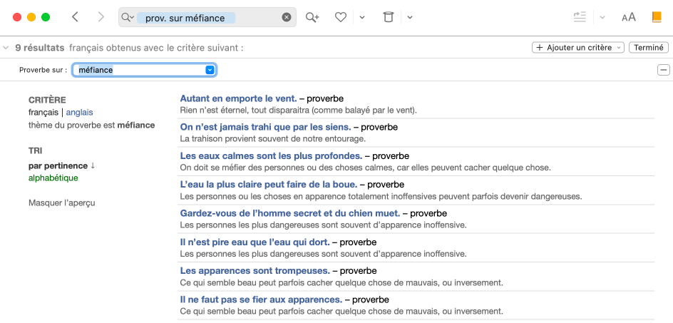 Recherche par critères de proverbes sur le thème de la _méfiance_
