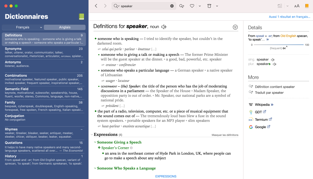 Traductions dans le dictionnaire de définitions