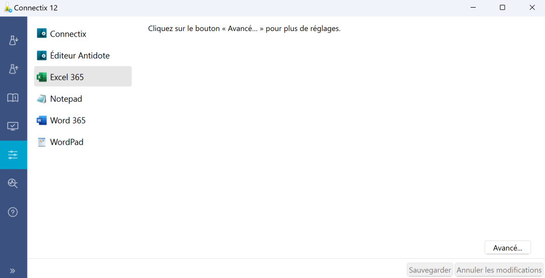 Onglet Options sur Windows