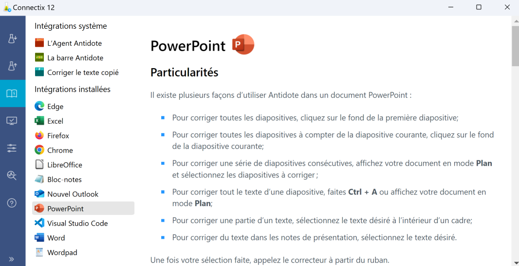Utilisation d’Antidote dans vos logiciels sur Windows
