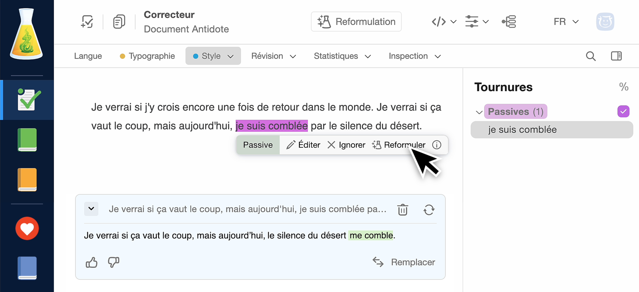 Reformulation appelée par le bouton dans l’infobulle