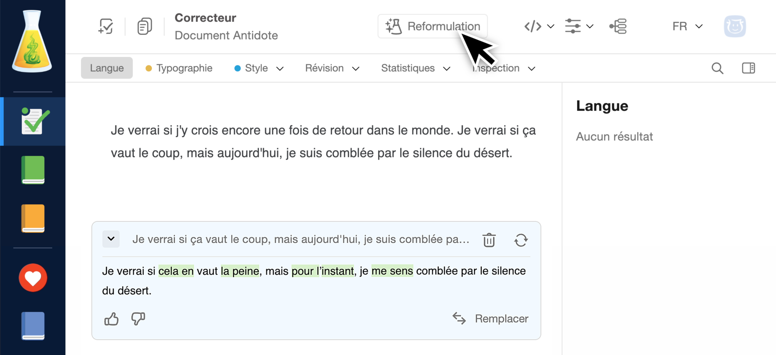 Reformulation appelée par le bouton général