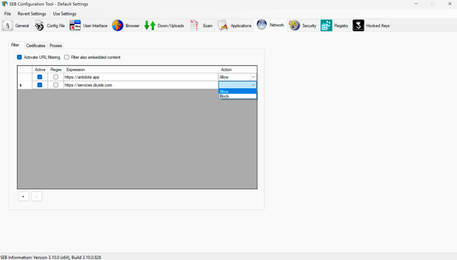 Onglet **Network** de l’outil de configuration de SEB