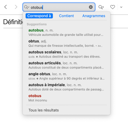 Recherche à la frappe dans les dictionnaires