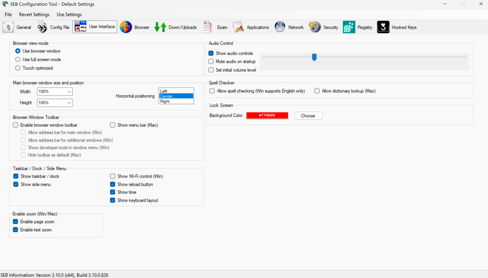 Onglet **User Interface** de l’outil de configuration de SEB