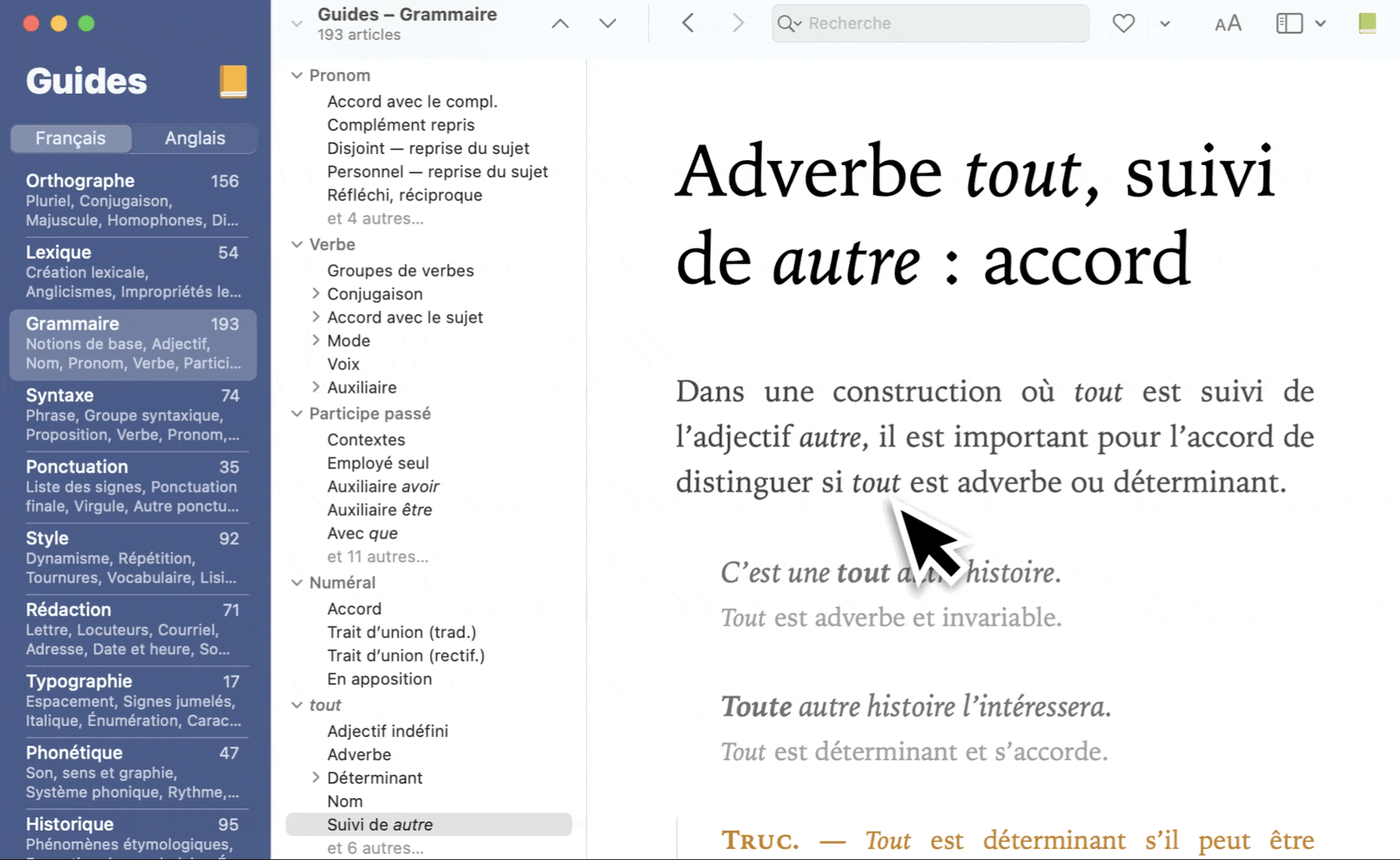 Ajout d’un article de guide à une liste de favoris