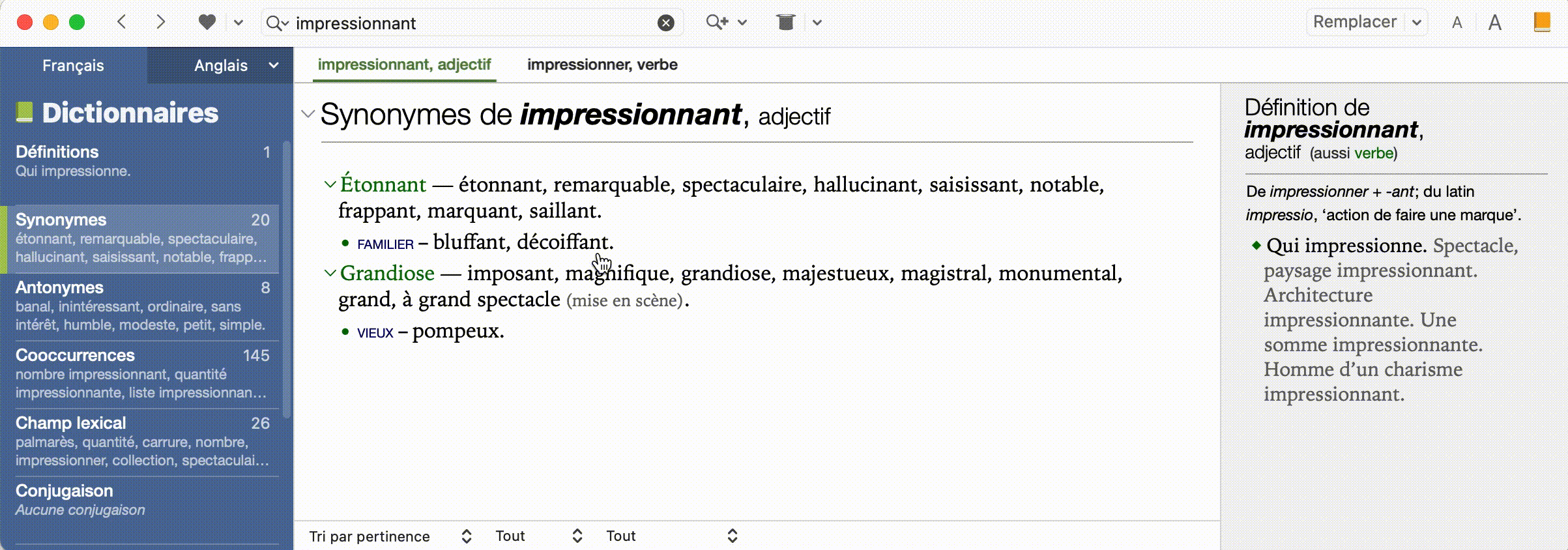 Définitions des synonymes