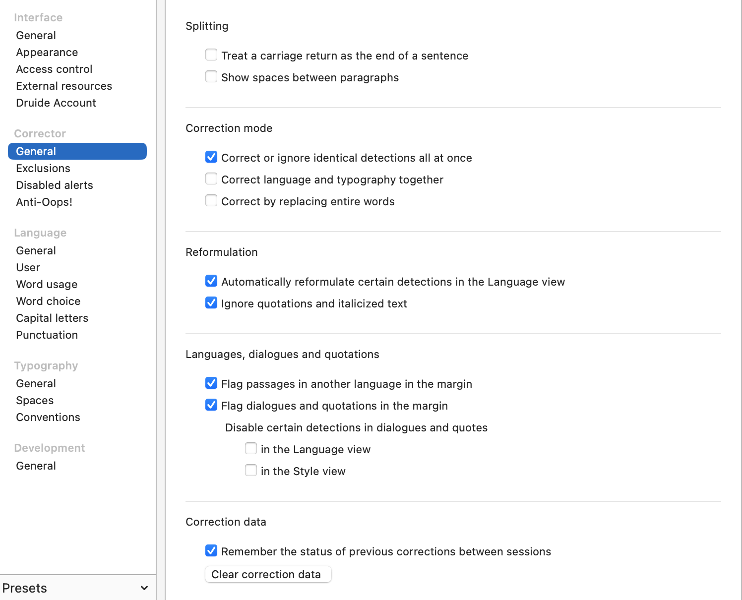 General Panel - Corrector Settings | User Guide