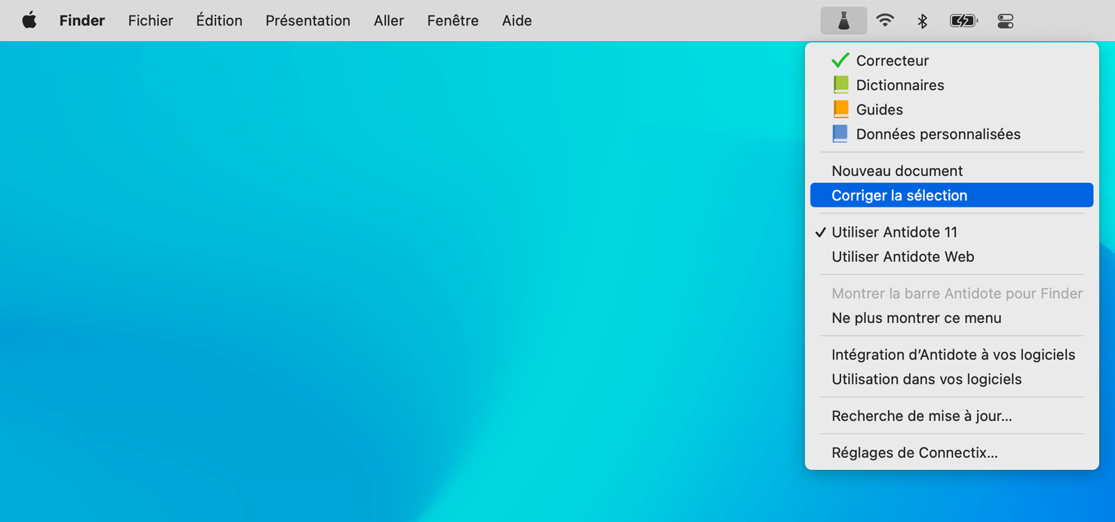 Petite fiole dans la barre des menus sur Mac