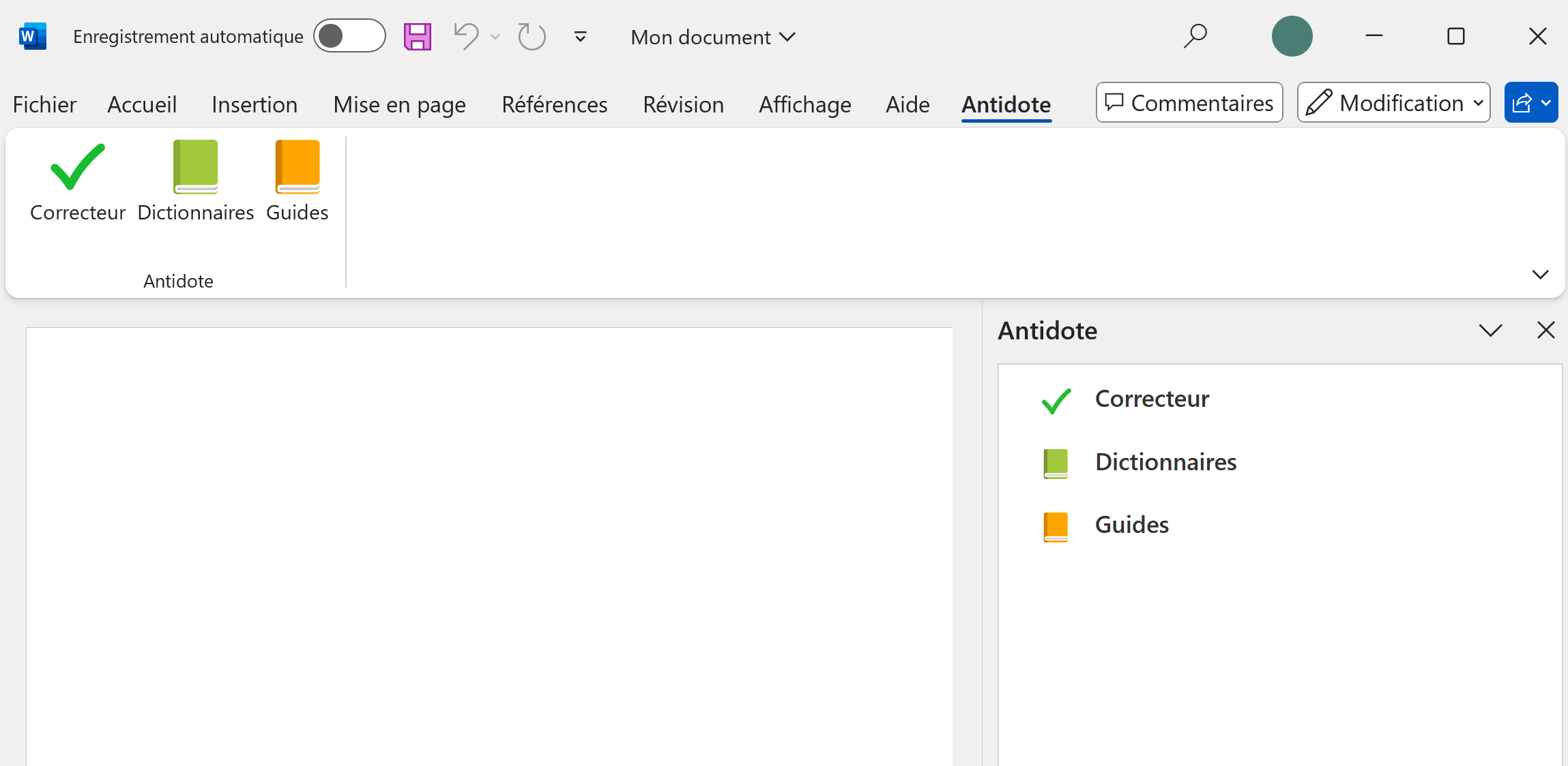 Utilisation d’Antidote dans Word | Windows