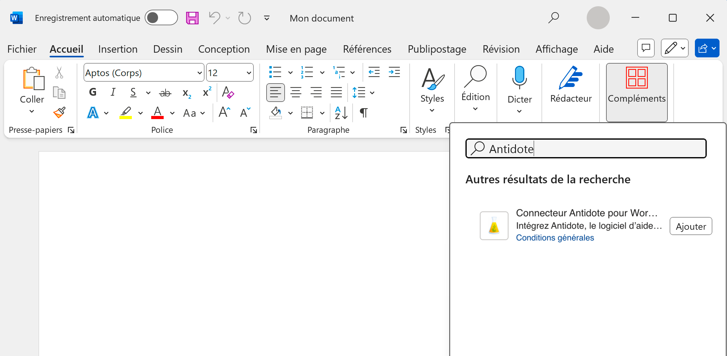 Utilisation d’Antidote dans Word | Windows