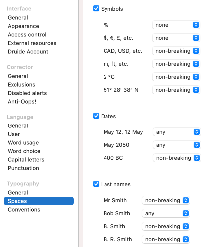Typography settings — Spaces