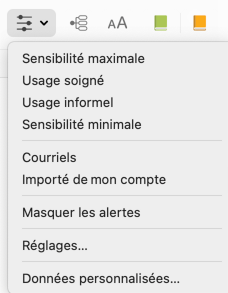 Icône des réglages dans le correcteur